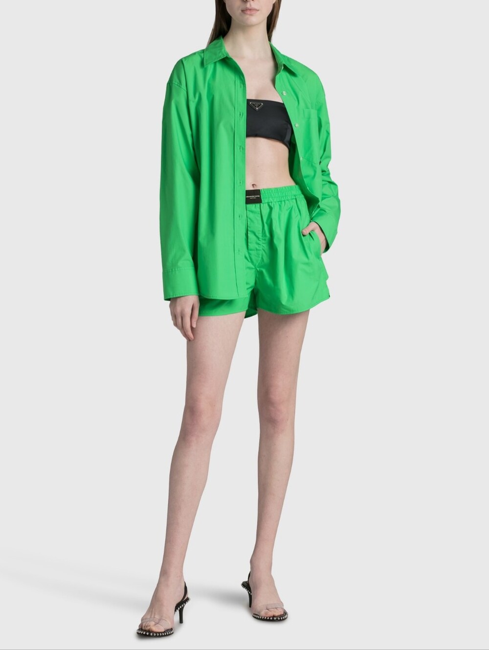T by Alexander Wang Neon Green Cotton Elastic-Waist Boxer Shorts, XS